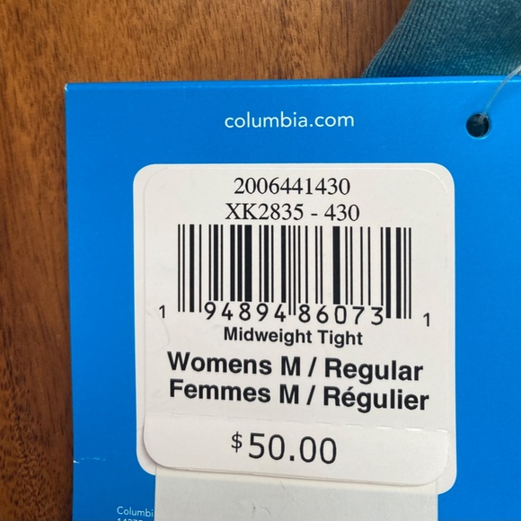 Columbia Women's Midweight Tight Omniwick Teal Leggings Medium NWT - Picture 3 of 9
